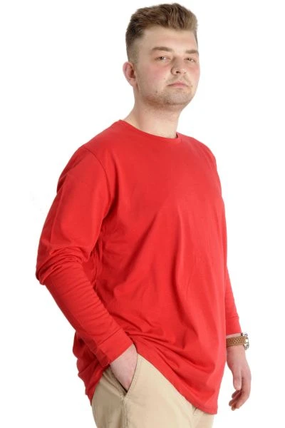 Büyük Beden Erkek Tshirt Uzun Kol Manşetli 20103 Kırmızı
