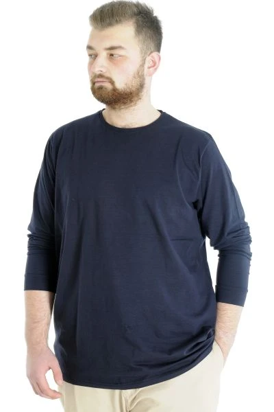 Big Tall Men's T-shirt Long Sleeve With Cuff 20103 Navy Blue
