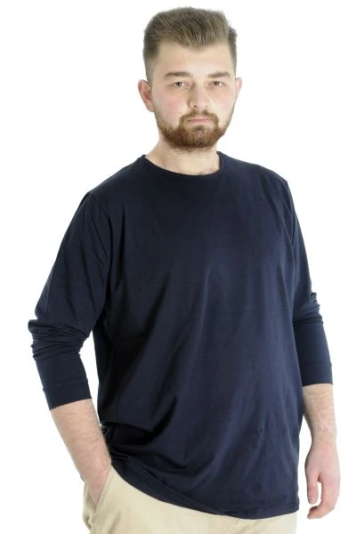Big Tall Men's T-shirt Long Sleeve With Cuff 20103 Navy Blue