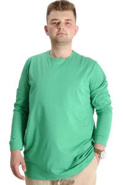 Büyük Beden Erkek Tshirt Uzun Kol Manşetli 20103 Yeşil