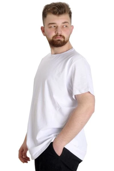 Büyük Beden Likralı T-shirt Bisiklet Yaka 20149  Beyaz