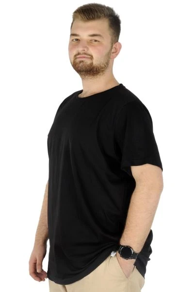 Büyük Beden Likralı T-shirt Bisiklet Yaka 20149 Siyah