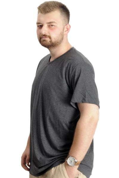 Büyük Beden Erkek T-Shirt Super V Yaka Basic 20150 Antramelanj