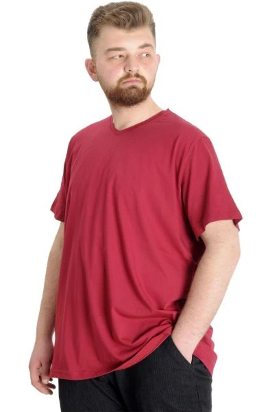 Big-Tall Men V Collar T-Shirt with Lycra 20150 Burgundy