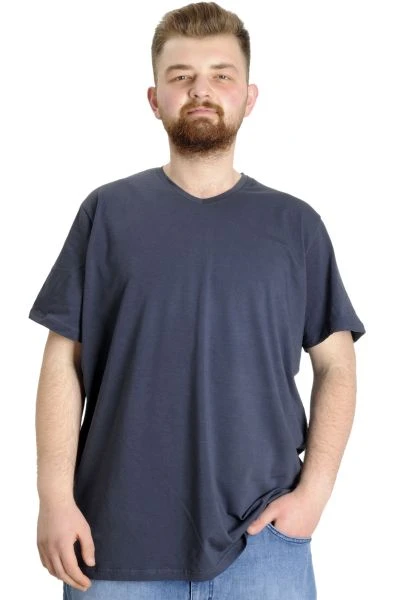 Büyük Beden T-Shirt V Yaka Likralı 20150 Füme