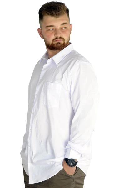 Büyük Beden Erkek Klasik Cepli Gömlek Likralı 20350 Beyaz