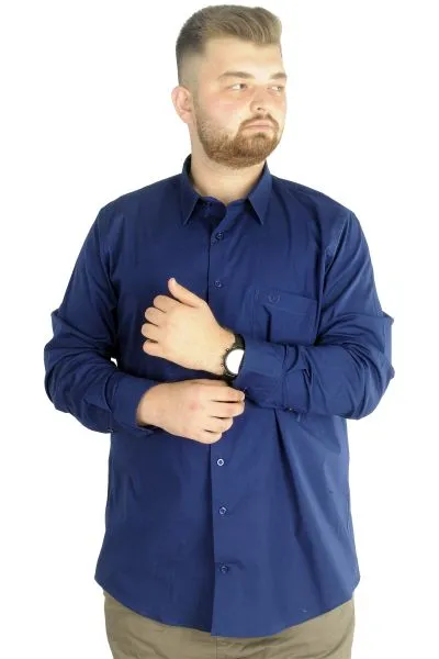 Büyük Beden Erkek Klasik Cepli Gömlek Likralı 20350 İndigo INDIGO