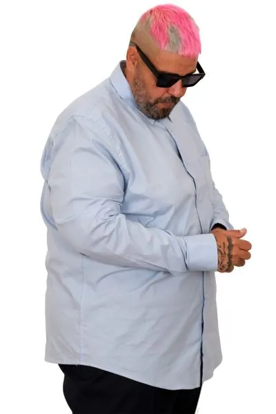 Big Size Mens Classic with pocket Shirt Elastic 20350 Blue