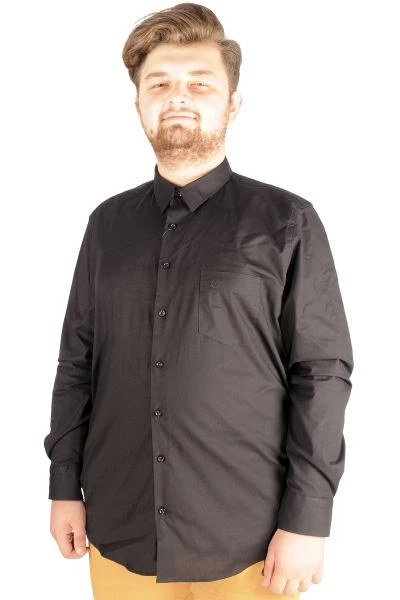 Büyük Beden Erkek Klasik Cepli Gömlek Likralı 20350 Siyah