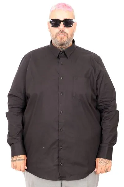 Büyük Beden Erkek Klasik Cepli Gömlek Likralı 20350 Siyah SIYAH