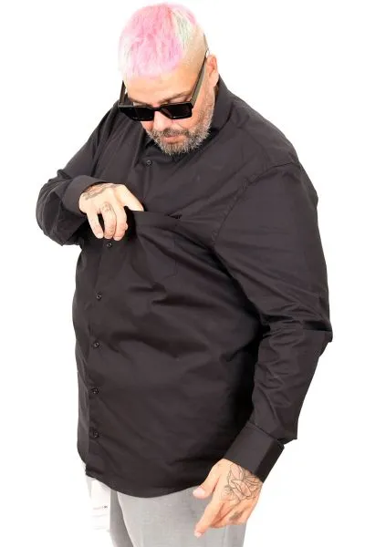 Büyük Beden Erkek Klasik Cepli Gömlek Likralı 20350 Siyah SIYAH