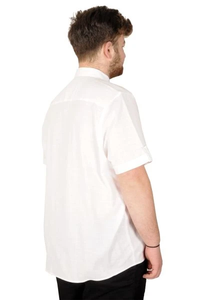 Büyük Beden Erkek Keten Likralı Gömlek 20393 Beyaz