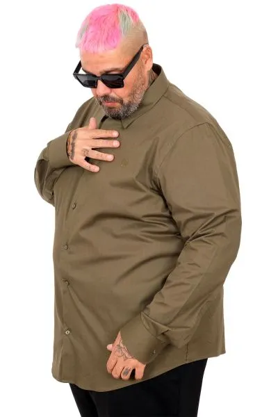 Big-Tall Mens Classic Shirt With Lycra 20351 Khaki