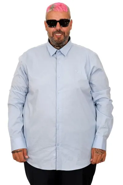 Büyük Beden Erkek Klasik Gömlek Likralı 20351 Mavi MAVI