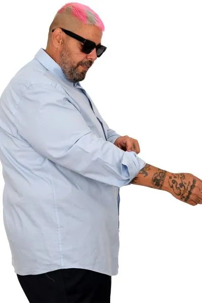 Büyük Beden Erkek Klasik Gömlek Likralı 20351 Mavi MAVI