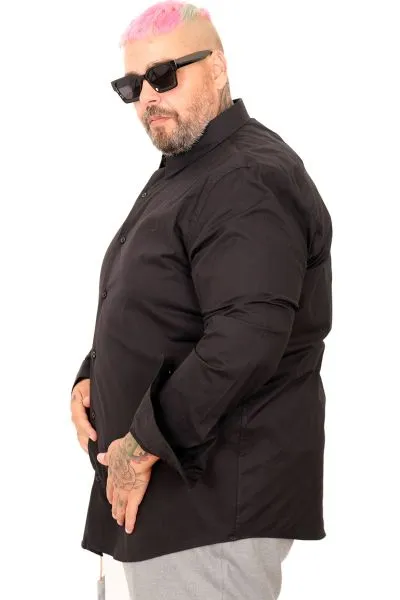 Büyük Beden Erkek Klasik Gömlek Likralı 20351 Siyah SIYAH