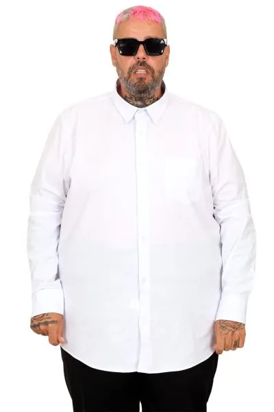 Büyük Beden Erkek Klasik Cepli Gömlek Likralı 20350 Beyaz BEYAZ