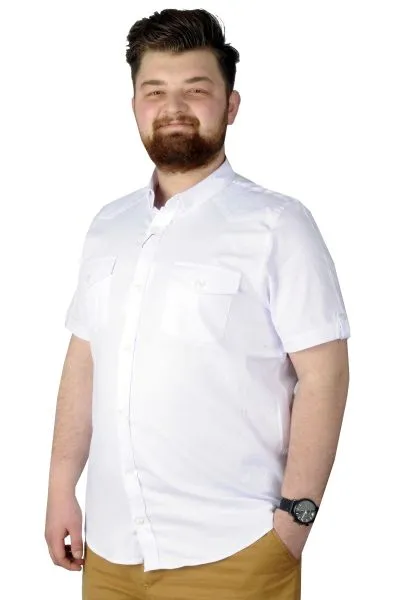 Büyük Beden Gömlek KKol Çift Cep Kapaklı 20361 Beyaz BEYAZ