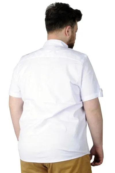 Büyük Beden Gömlek KKol Çift Cep Kapaklı 20361 Beyaz BEYAZ