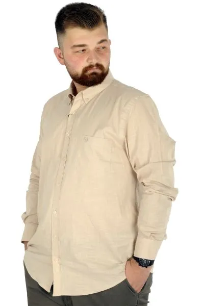 Büyük Beden Erkek Keten Cepli  Gömlek 20386 Bej BEJ