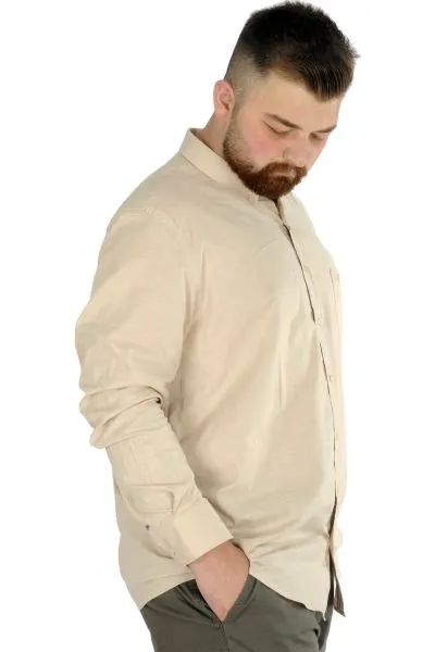 Büyük Beden Erkek Keten Cepli  Gömlek 20386 Bej BEJ