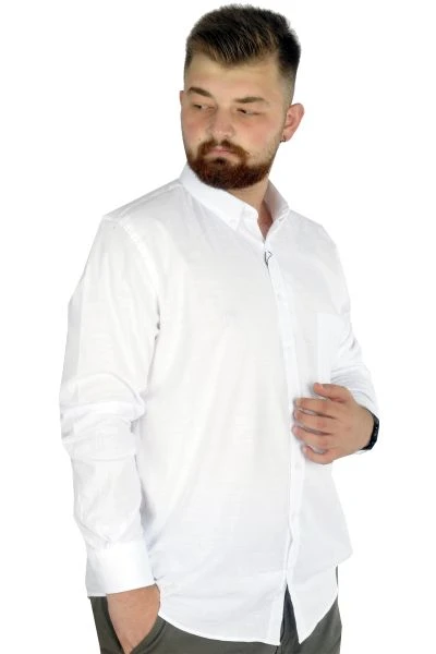 Büyük Beden Erkek Keten Cepli  Gömlek 20386 Beyaz