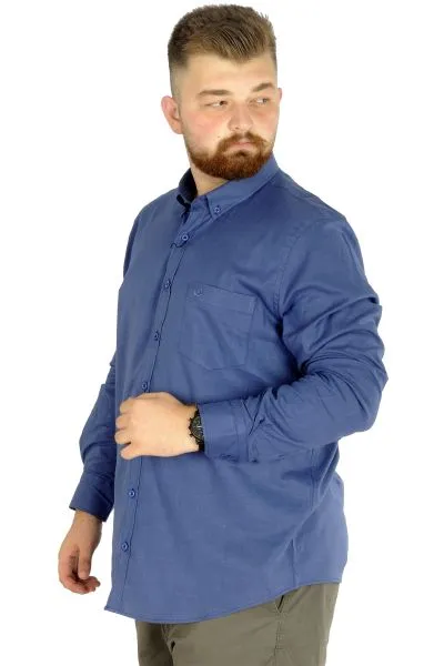 Büyük Beden Erkek Keten Cepli  Gömlek 20386 Indigo INDIGO