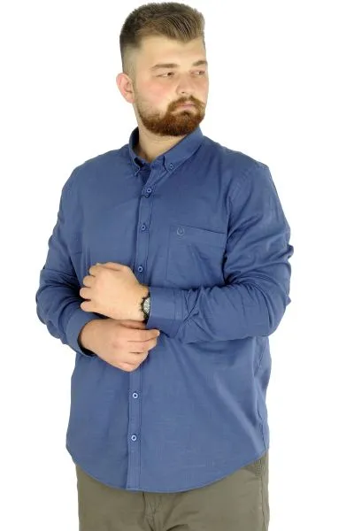 Büyük Beden Erkek Keten Cepli  Gömlek 20386 Indigo INDIGO