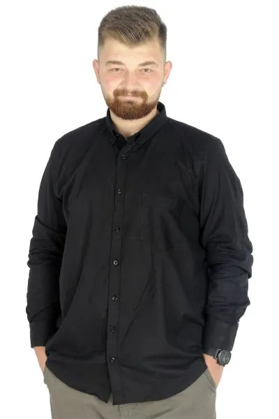 Büyük Beden Erkek Keten Cepli  Gömlek 20386 Siyah SIYAH