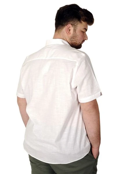 Big Size Men Shirt Short Sleeve Band Collar 20387 White