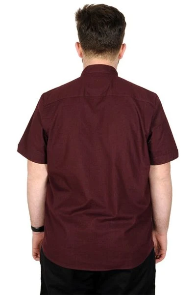Big Size Men Shirt Short Sleeve Band Collar 20387 Burgundy