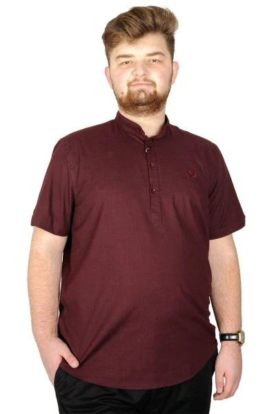 Big Size Men Shirt Short Sleeve Band Collar 20387 Burgundy