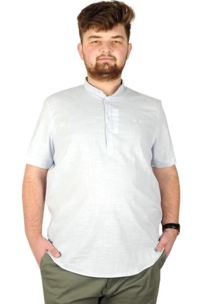 Big Size Men Shirt Short Sleeve Band Collar 20387 Blue