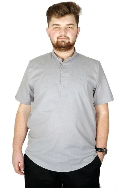 Big Size Men Shirt Short Sleeve Band Collar 20387 Gray