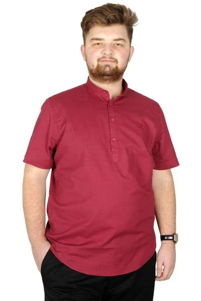 Big Size Men Shirt Short Sleeve Band Collar 20387 Plum