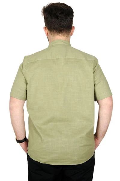 Big Size Men Shirt Short Sleeve Band Collar 20387 Green