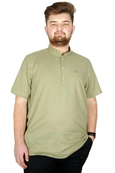 Big Size Men Shirt Short Sleeve Band Collar 20387 Green
