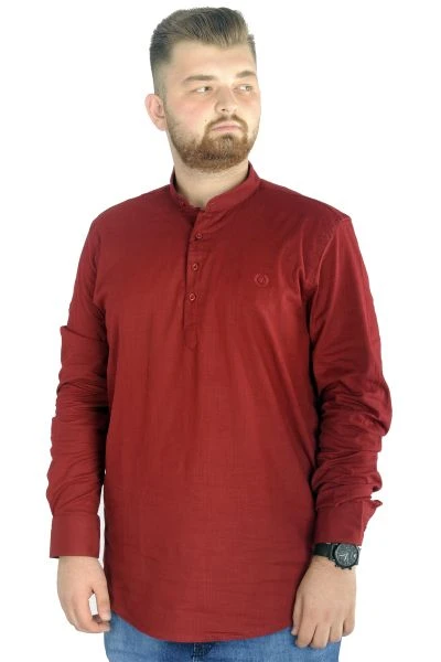 Big Size Men Linen Shirt with Lycra Band Collar 20388 Burgundy
