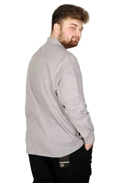 Big Size Men Linen Shirt with Lycra Band Collar 20388 Gray