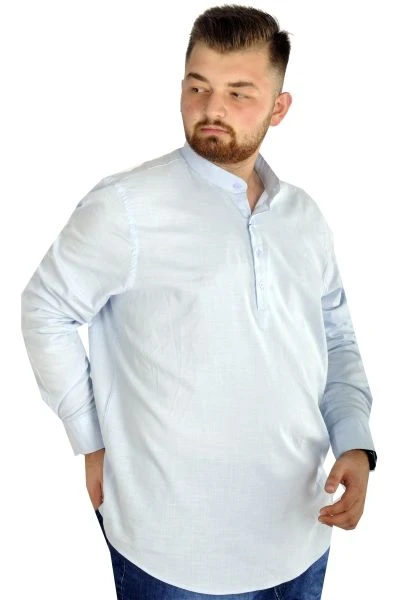 Big Size Men Linen Shirt with Lycra Band Collar 20388 Blue