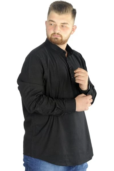 Big Size Men Linen Shirt with Lycra Band Collar 20388 Black