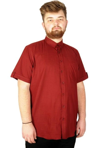 Large Size Men's Classic Linen Shirt with Lycra 20389 Burgundy
