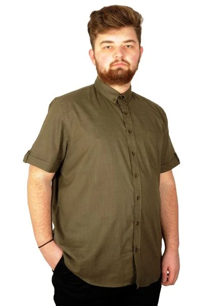 Large Size Men's Classic Linen Shirt with Lycra 20389 Khaki