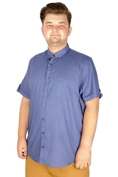 Large Size Men's Classic Linen Shirt with Lycra 20389 Indigo