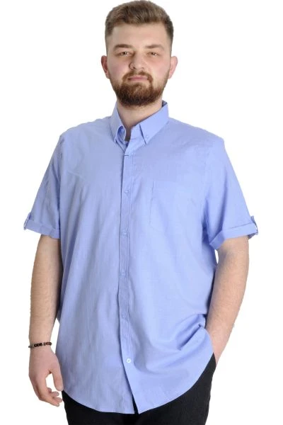 Büyük Beden Keten Likralı Gömlek Cepli 20389 Koyu Mavi