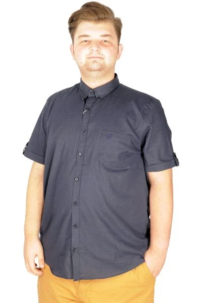 Large Size Men's Classic Linen Shirt with Lycra 20389 Navy Blue