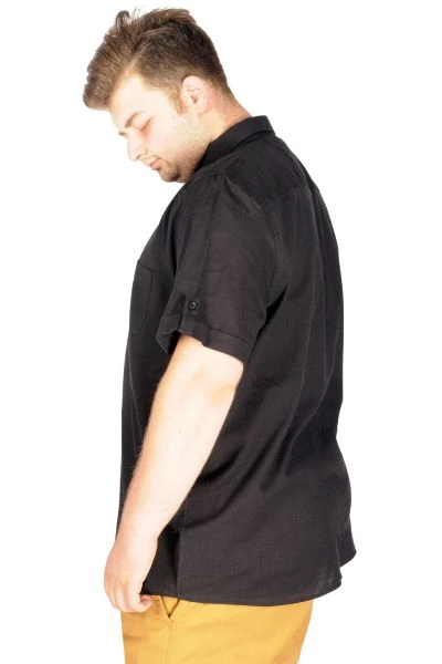 Large Size Men's Classic Linen Shirt with Lycra 20389 Black