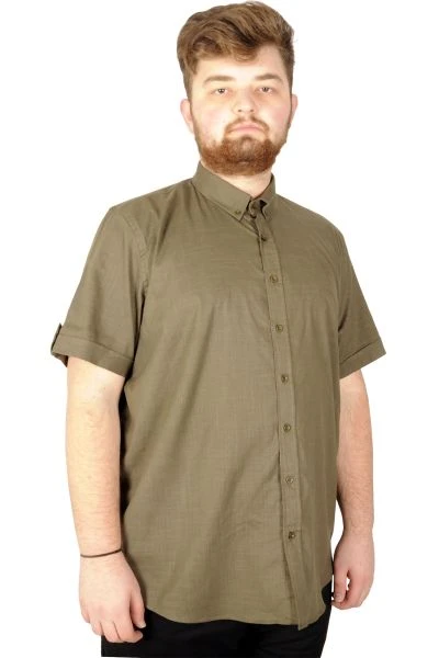Large Size Men's Classic Linen Shirt with Lycra 20393 Khaki
