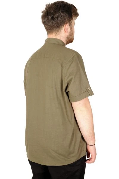 Large Size Men's Classic Linen Shirt with Lycra 20393 Khaki