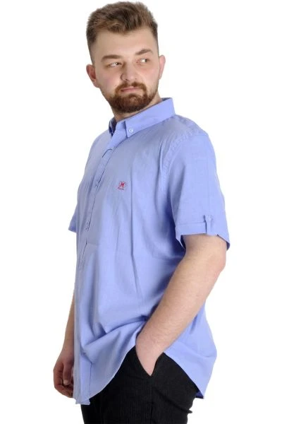 Large Size Men's Classic Linen Shirt with Lycra 20393 Blue